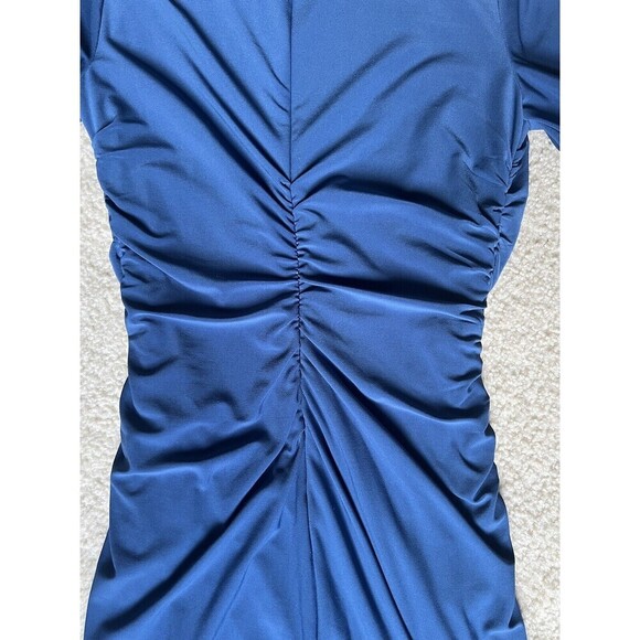 ADRIANNA PAPELL Beaded Shealth Dress Women 4 Blue Ruched 3/4 Sleeve Cocktail NEW - Picture 10 of 16